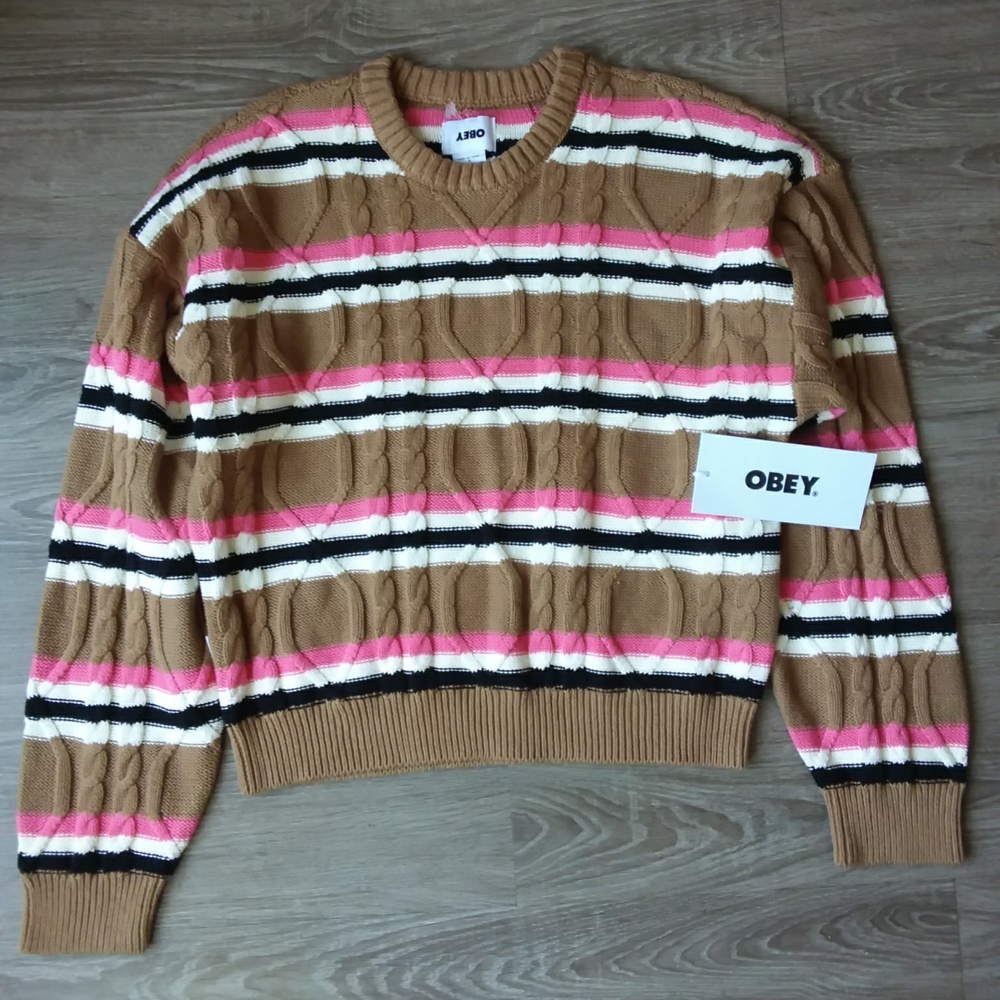 OBEY Irene Sweater Light Khaki Multi. New with Tag
